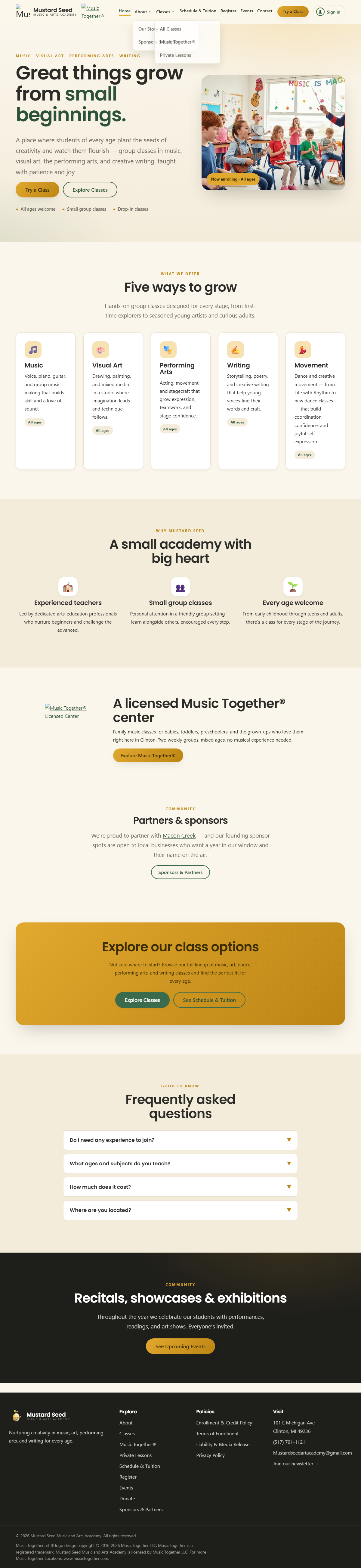 The Mustard Seed Music and Arts Academy homepage